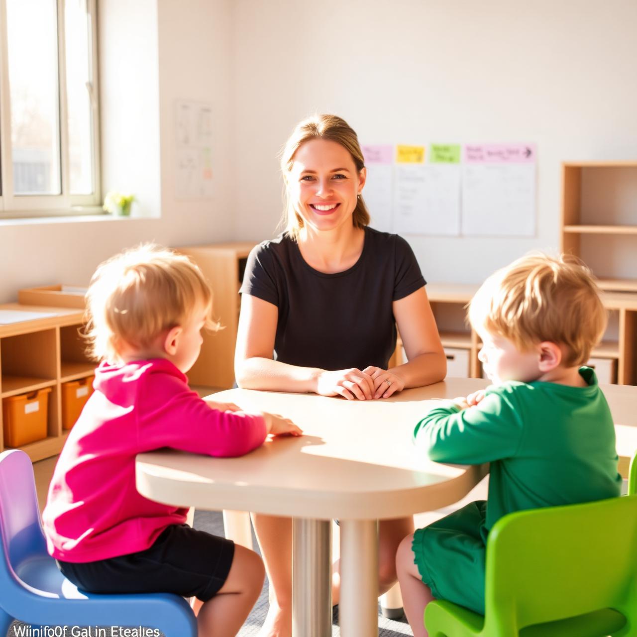 Educator with young children in an Australian classroom